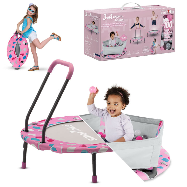smarTrike Indoor-Kleinkindertrampolin mit Handgriff, faltbares Kindertrampolin, 1-5 Jahre Bällebad u