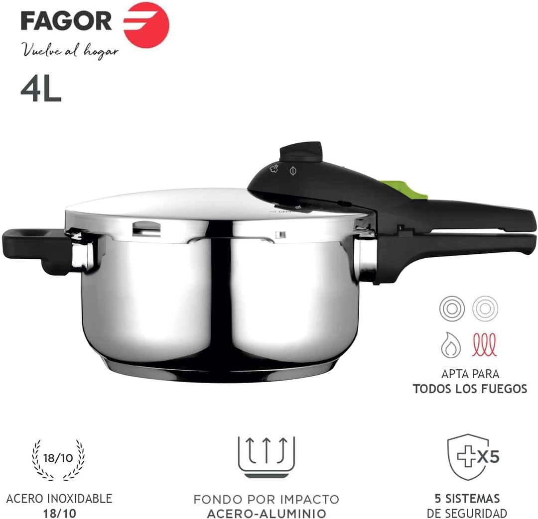 Fagor Rapid Xpress Schnellkochtopf 4 Litern, Induktion, Dampfkochtopf Express-Superschnell, Edelstah