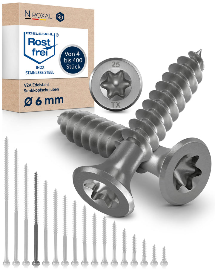 Holzschrauben Torx Schrauben 6x120 Edelstahl V2A rostfrei Spanplattenschrauben für Holz Teilgewinde