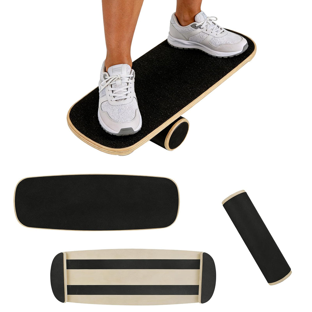 Balance Board, Gleichgewichtsboard Holz, Balanceboards Erwachsene mit verstellbaren Stoppern und Kor