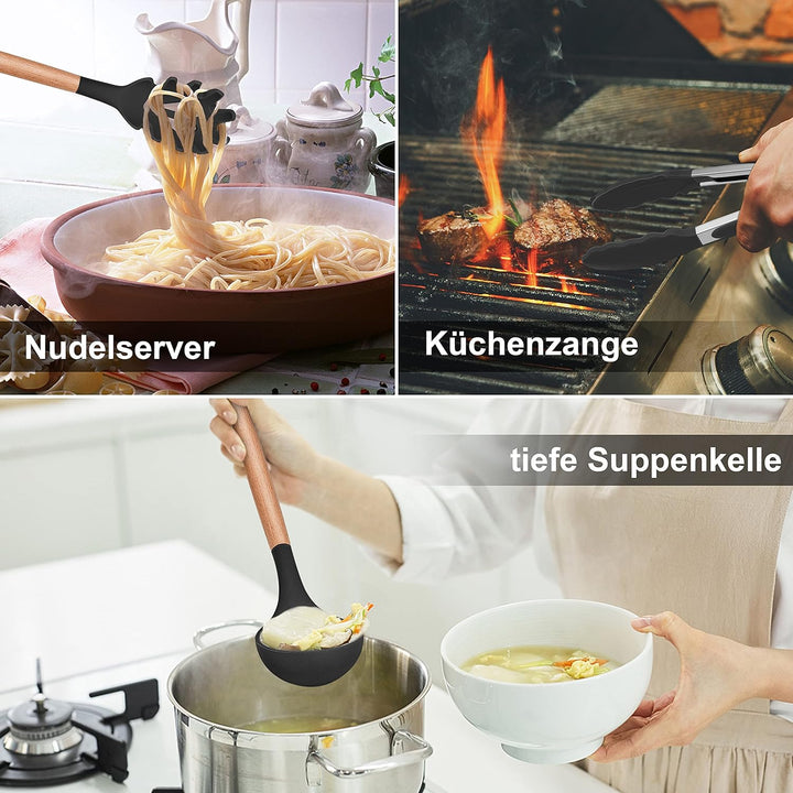 Herogo Küchenutensilien Set, 12 Stück Silikon Küchenhelfer Kochbesteck Set mit Halter, Hitzebeständi