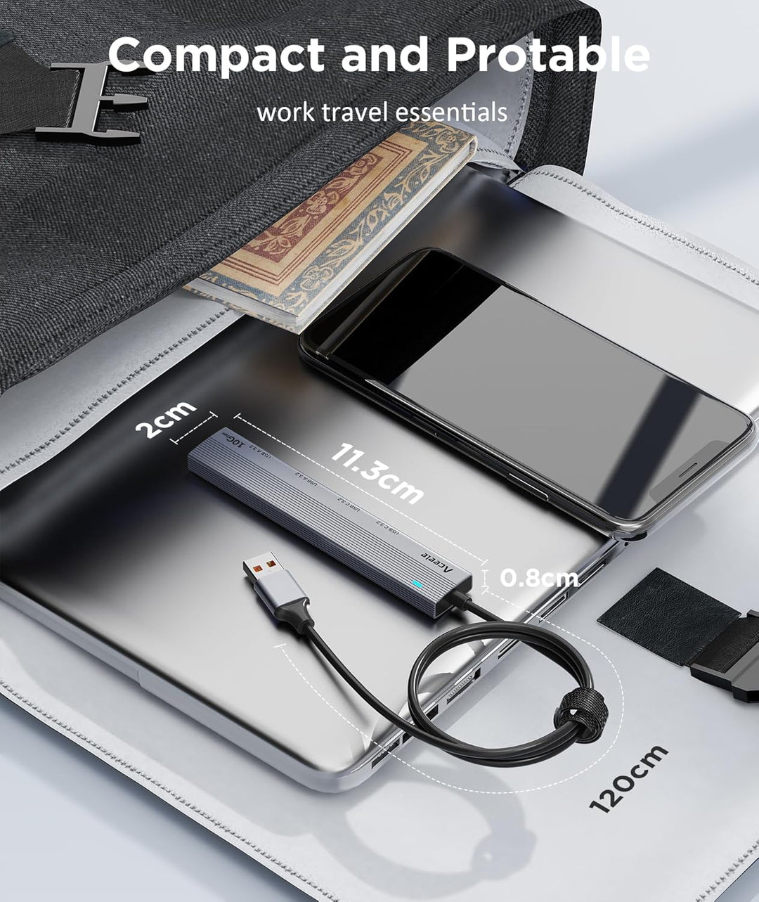 Aceele USB 3.2 Gen 2 Hub mit 2 USBA- und 2 USBC-Anschlüssen, 10 Gbit/s Typ-A-Splitter mit 1,2 m lang