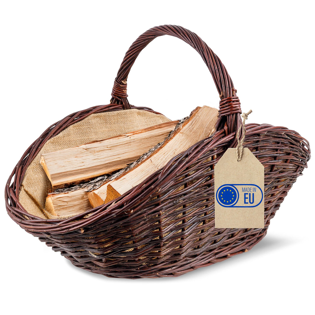 Creative Home Gross Holztrage Rattan Kaminholzkorb Kaminkorb Tragekorb | 64 x 39 x 43 cm | Oval Holz