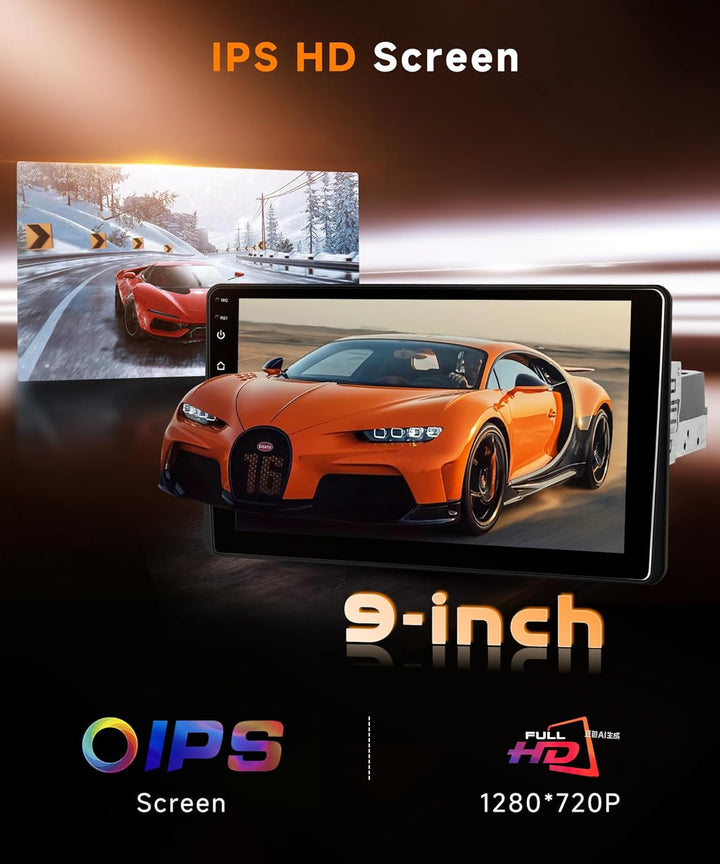 8 Kern 4G+64G Android 15 Autoradio 1 Din mit Drahtlos Carplay Android Auto, 9-Zoll-Rotations-HD-Touc