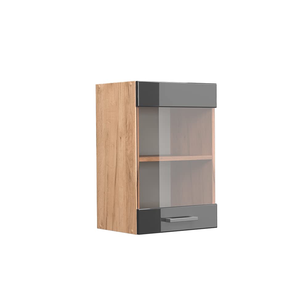 Vicco Küchenschrank Glas R-Line, Anthrazit Hochglanz/Goldkraft Eiche, 40 cm Anthrazit Hochglanz Häng