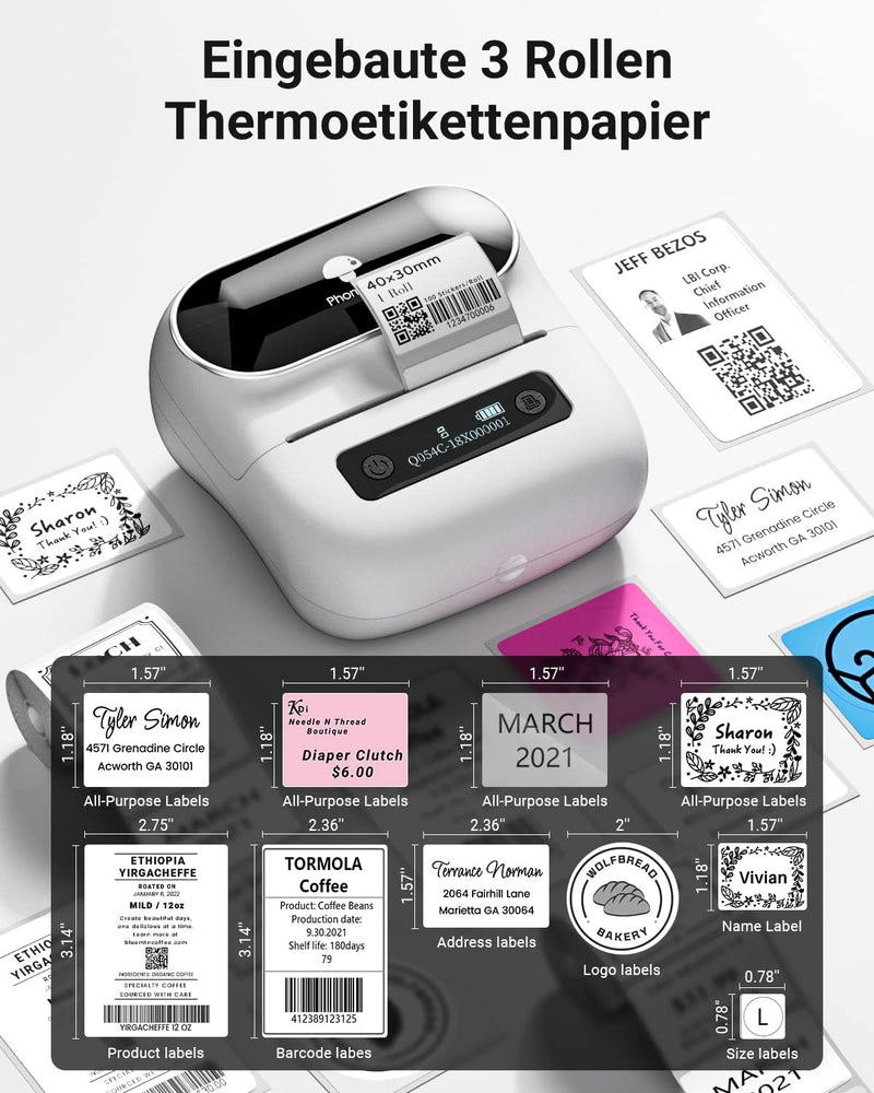 Phomemo M220 Etikettenmacher, Bluetooth-Etikettendrucker für Barcode, Adresse, Haus, Mailing, Kleinu