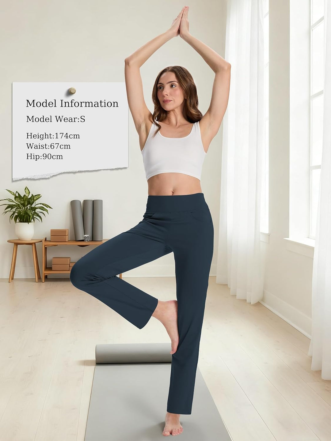MOVE BEYOND Hose Damen HIgh Waist Mit Geradem Bein Stretch Hose Damen Für Yoga Business Sport Outdoo