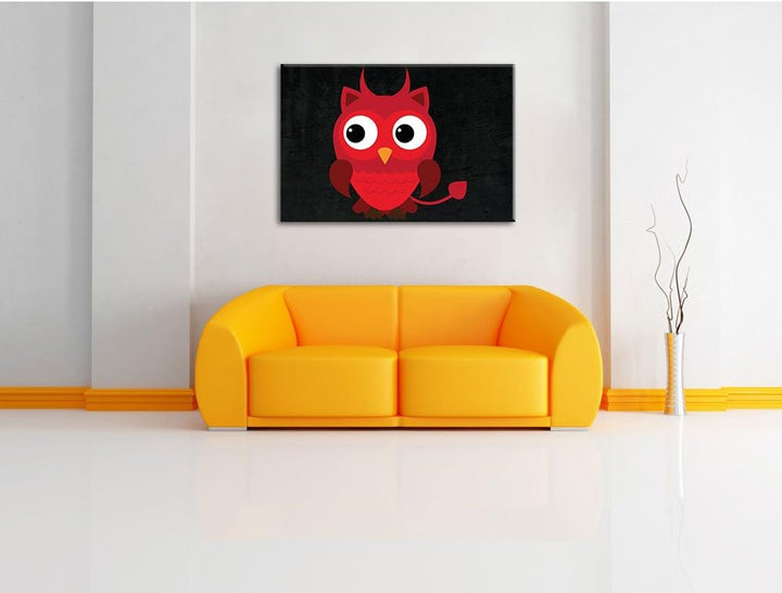 Teufel Eule schwarz, Format: 100x70 auf Leinwand, XXL riesige Bilder fertig gerahmt mit Keilrahmen,