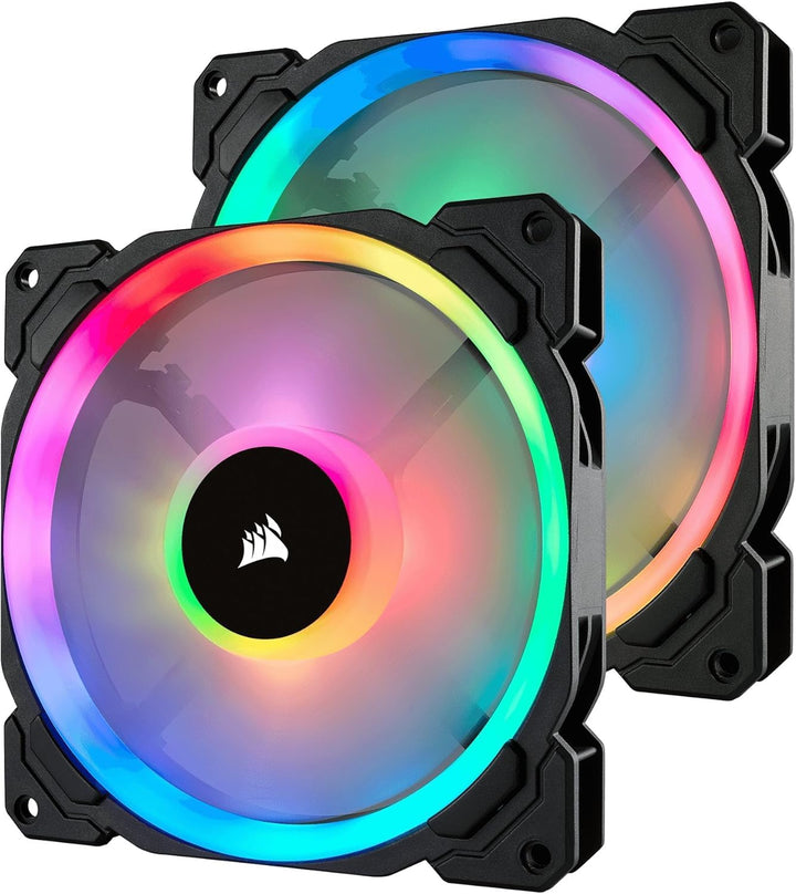 Corsair LL140 RGB LED PWM PC-Gehäuselüfter (140mm Dual Licht Loop RGB LED, Zweierpack mit Lighting N
