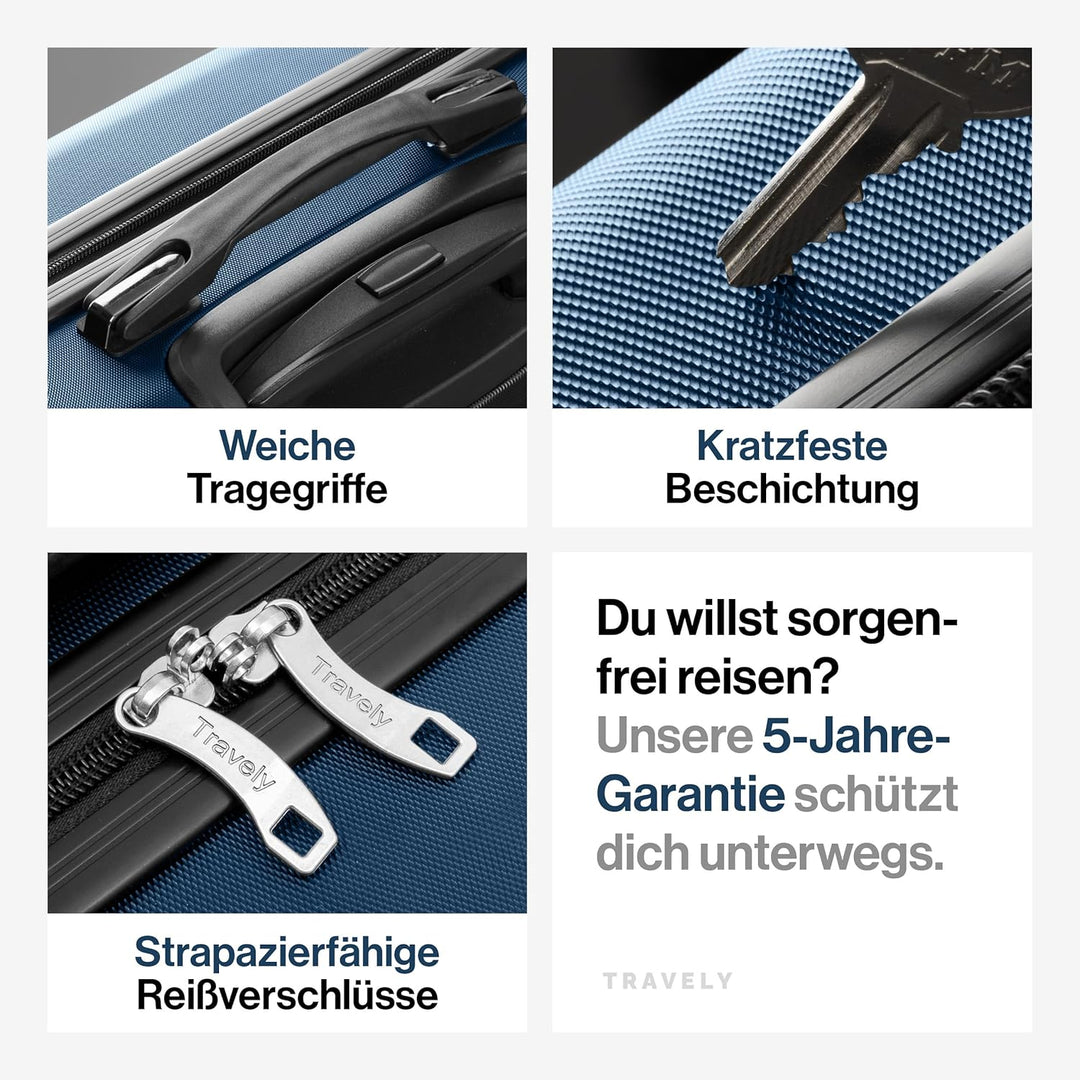 Travely Premium Handgepäck Koffer 40x30x20cm - passend für Ryanair, Lufthansa, Eurowings und co. I 2