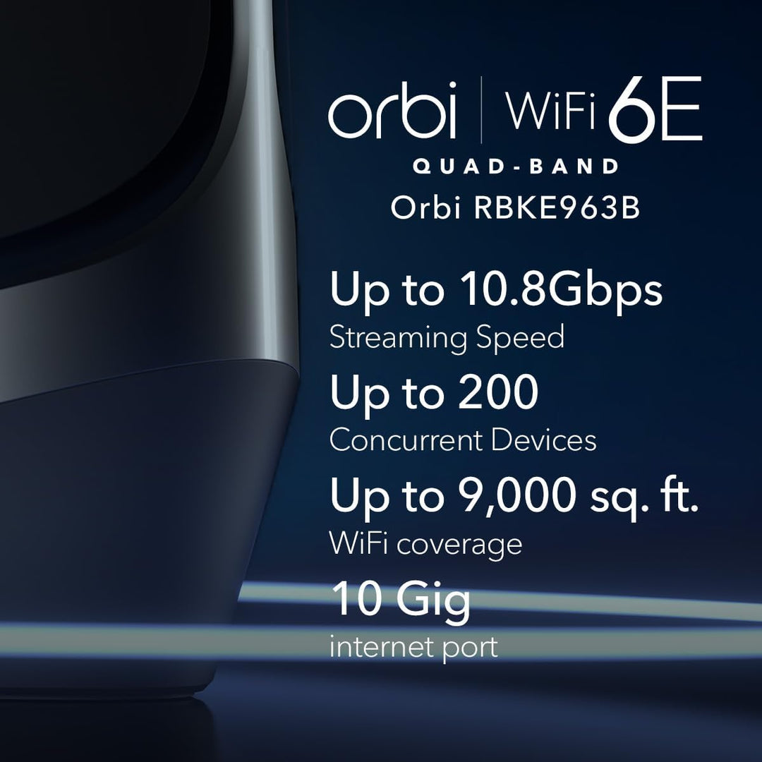 NETGEAR Orbi WiFi 6E Mesh Quad-Band WLAN System (RBKE963B) | WiFi 6E Router mit 2 Satelliten | Abdec