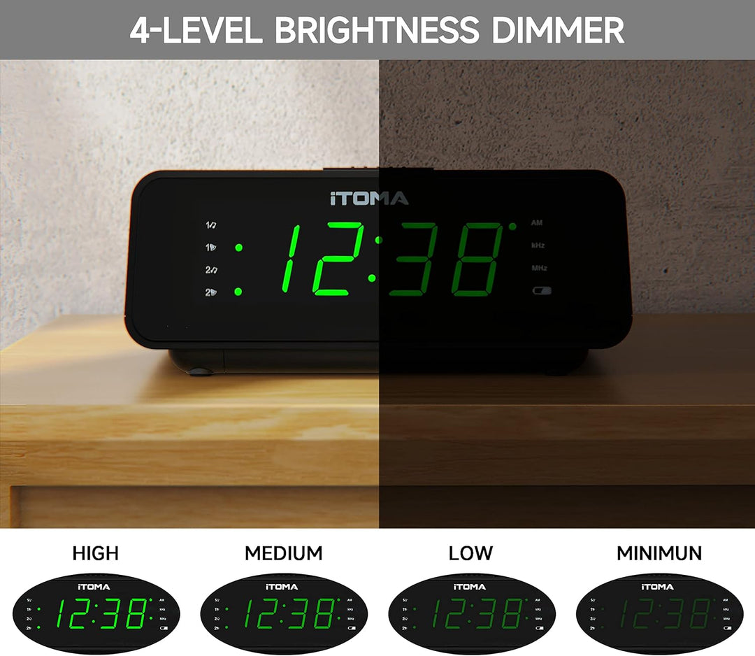 iTOMA Wecker mit AM/FM-Radio, 4-Stufen-Dimmer, Schlummerfunktion, Dual-Wecker, Einschlaf-Timer und l