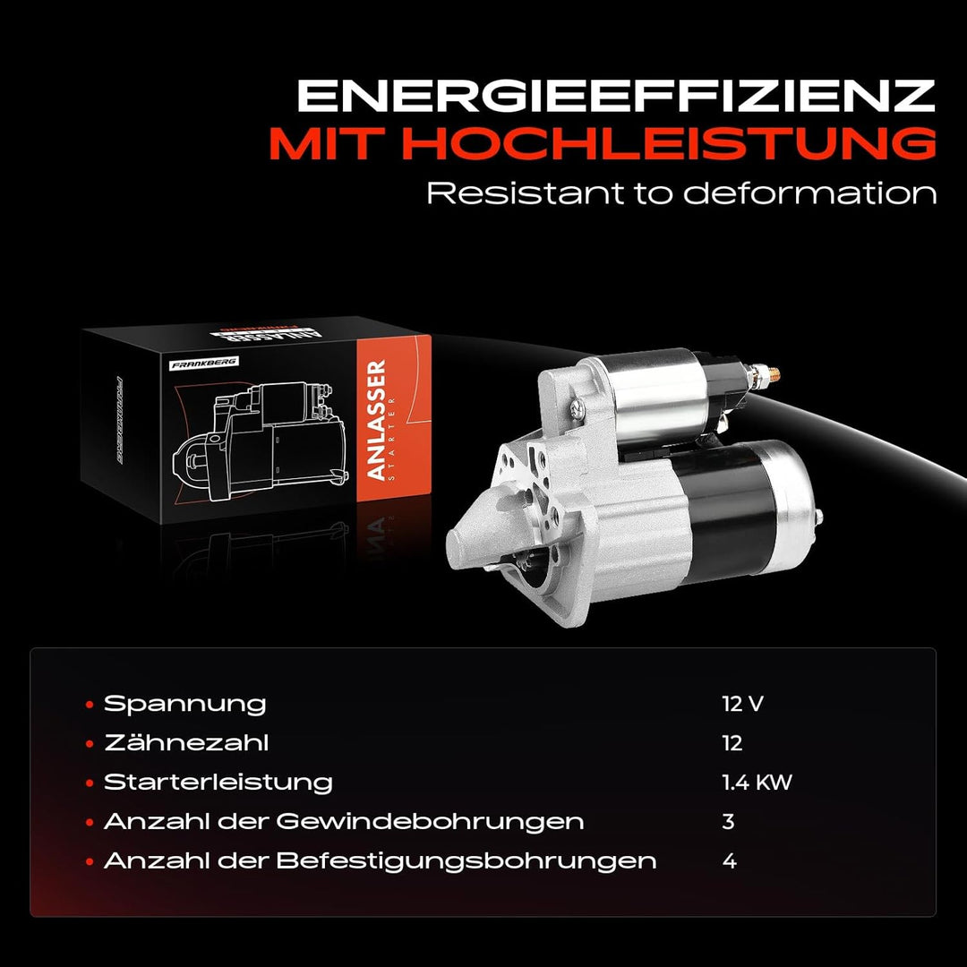 Frankberg 1x Anlasser Motor Anlasser 1.4KW Kompatibel mit Clio III Grandtour KR0/1 1.5L 2007-2012 Me