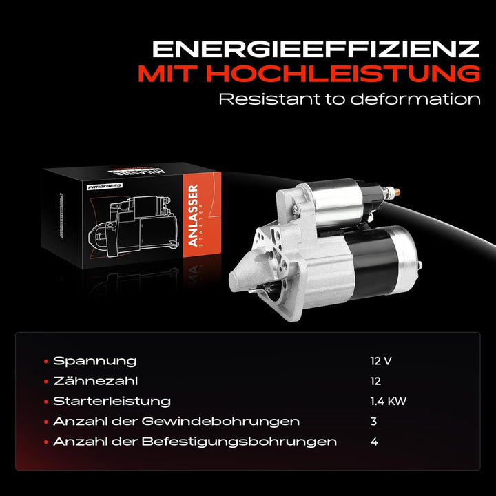 Frankberg 1x Anlasser Motor Anlasser 1.4KW Kompatibel mit Clio III Grandtour KR0/1 1.5L 2007-2012 Me