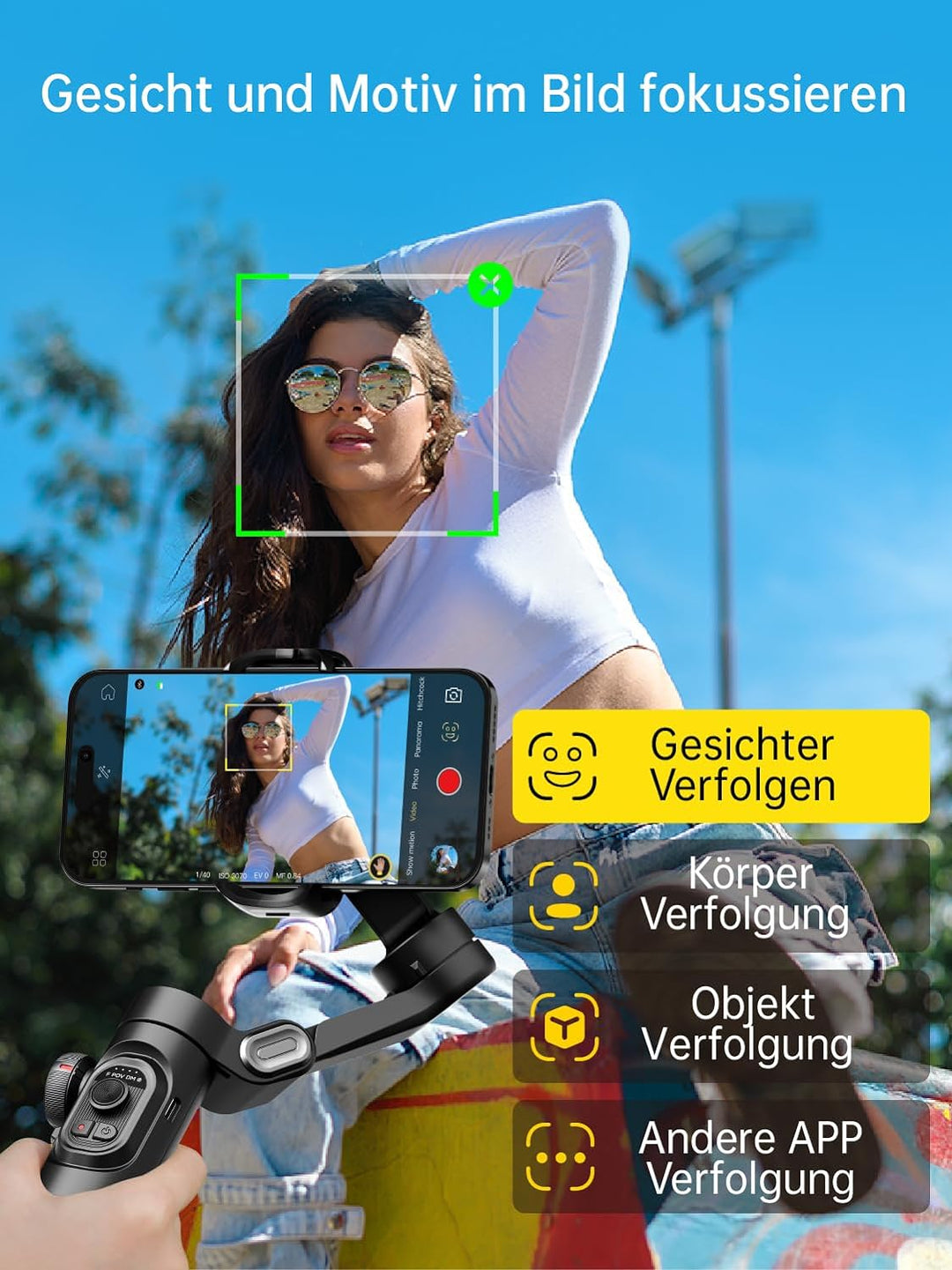 AOCHUAN Phone Gimbal Stabilizer 3-Achsen Smartphone faltbar Gimbal für iPhone Gimble mit Focus Wheel
