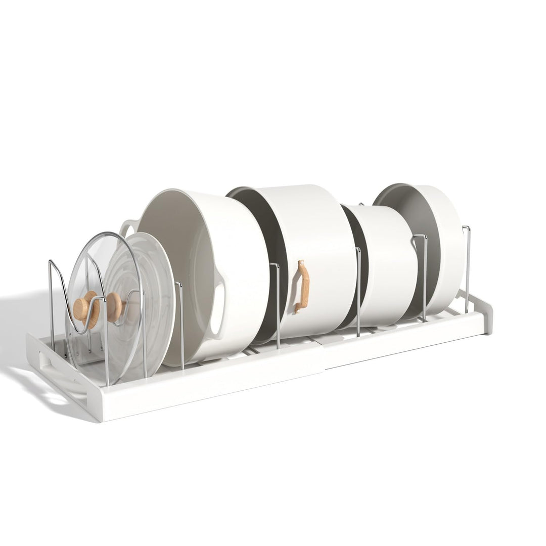 Pfannenhalter für Schublade, Erweiterbarer Topfdeckelhalter, Topfdeckel Aufbewahrung mit 7 Verstellb