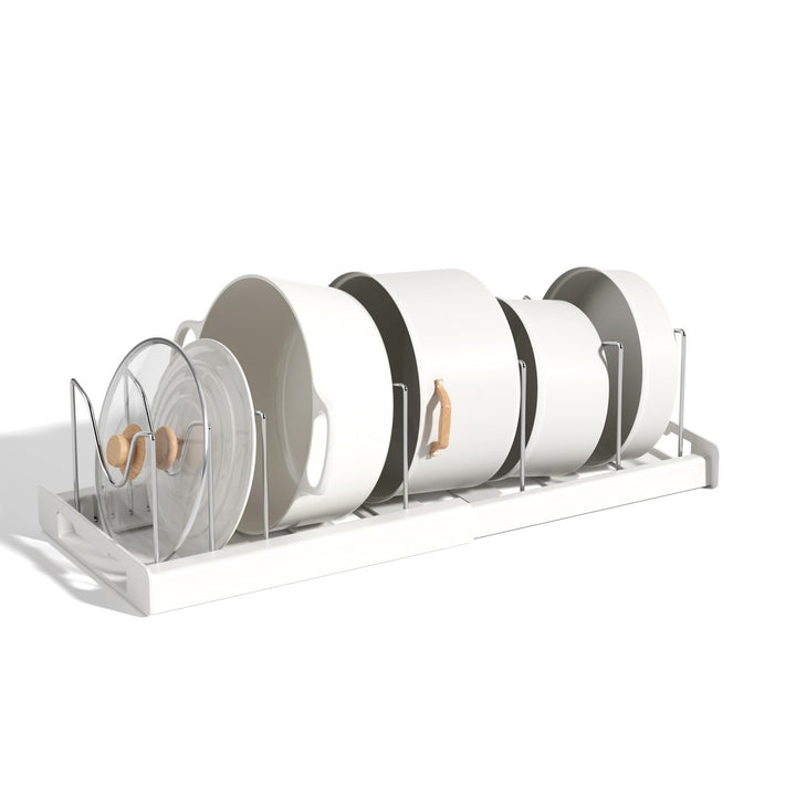 Pfannenhalter für Schublade, Erweiterbarer Topfdeckelhalter, Topfdeckel Aufbewahrung mit 7 Verstellb