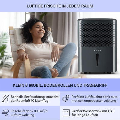 Klarstein Luftentfeuchter & Luftreiniger Elektrisch, 10 L Raumentfeuchter Klein für Wohnung Schlafzi