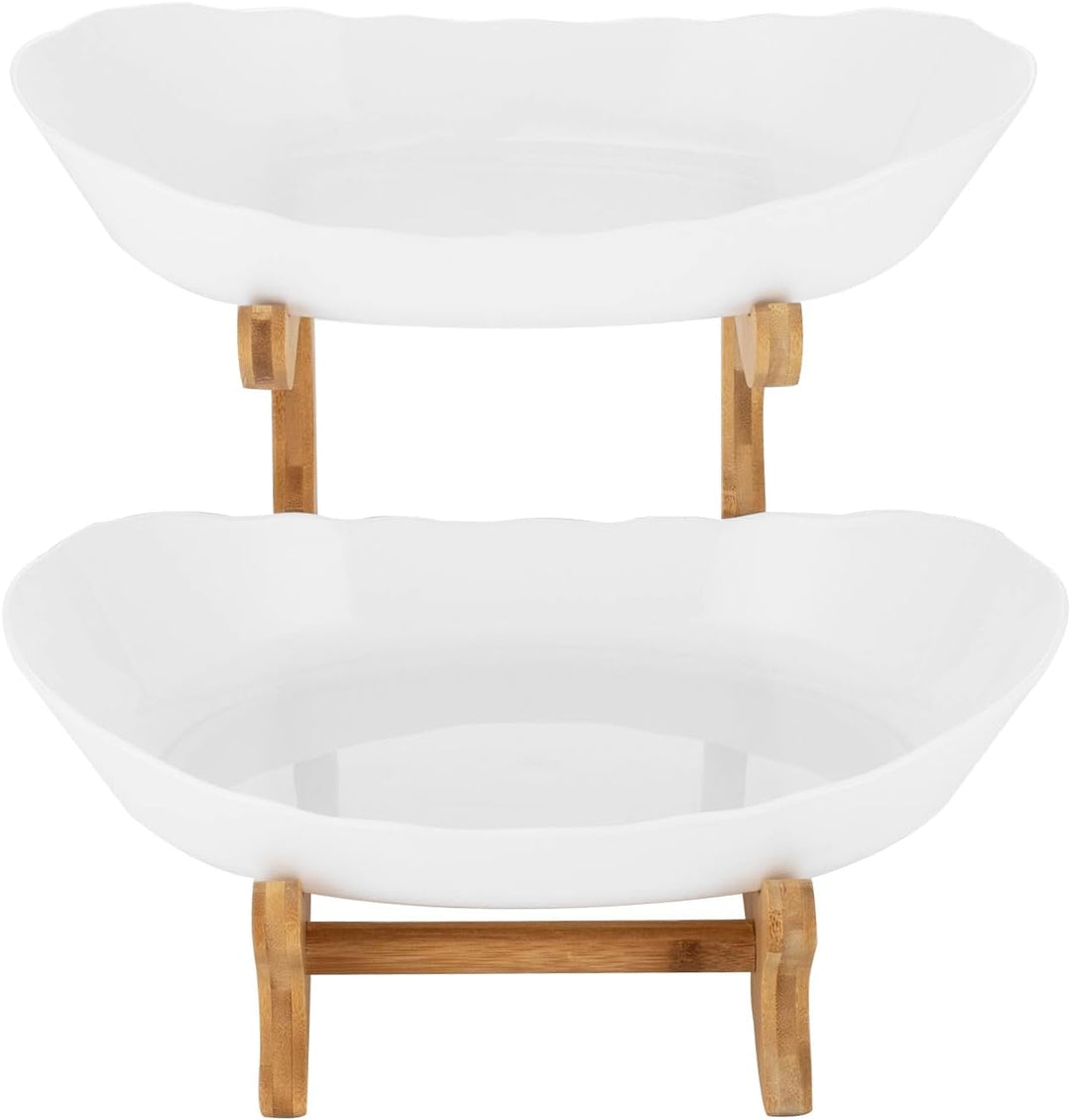 Obst Etagere Obstschale Obstteller 2 Etagen mit Natürlichem Bambus Ständer Servierteller Etagere 2 S