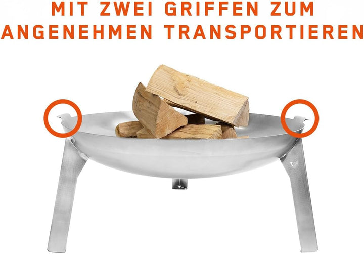 FENNEK Feuerschale 3 Pod | Grosse Feuerstelle aus 2,0 mm temperaturbeständigem Edelstahl | Ø 65 cm |