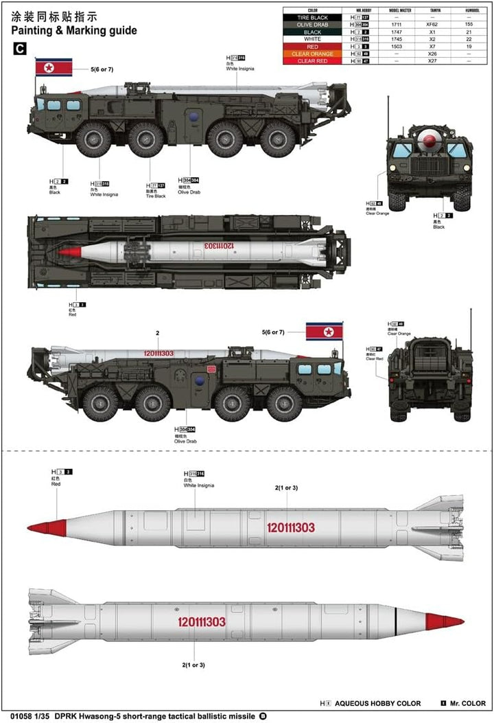 Trumpeter 751058 DPRK Hwasong-5 Short-Range Tactical ballixtic Missile 1/35 Taktische Kurzstreckenra