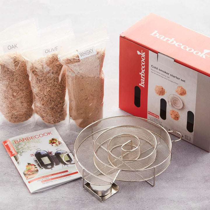 Barbecook Rauchgenerator zum Kalträuchern mit 3 Beuteln Rauchermehl Olive, Whisky und Eiche Kaltrauc