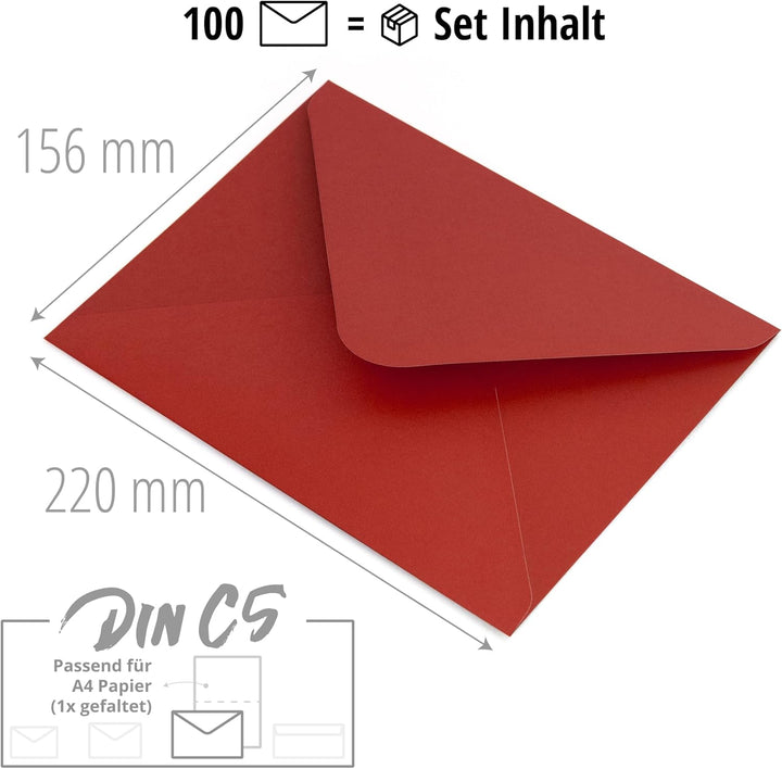 Japun – Briefumschläge (100 Stück) aus Papier, Kuvert, Umschlag ohne Fenster - DIN C5-220 x 156 mm -