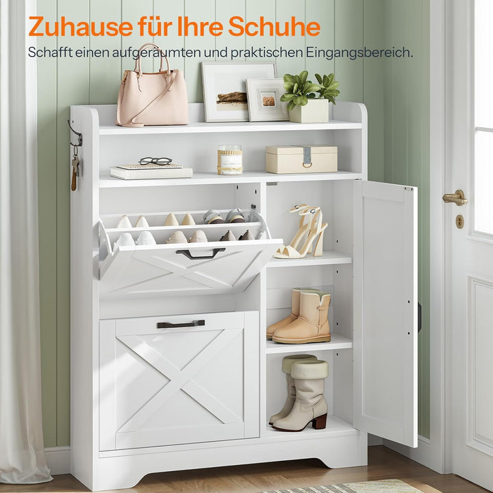 HOOBRO Schuhschrank, freistehend, Schuhregal mit 2 Schubladen und offenem Fach, Schuhkipper, schmal,