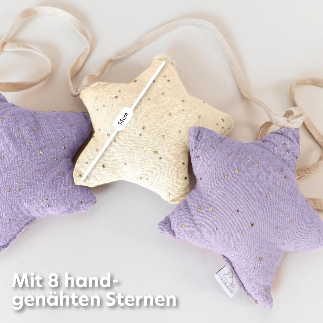 LILIMAUS Sternen Wimpelkette Stoff - Mit Goldapplikation in 12 Farben - 100% Baumwolle Handmade - Mu
