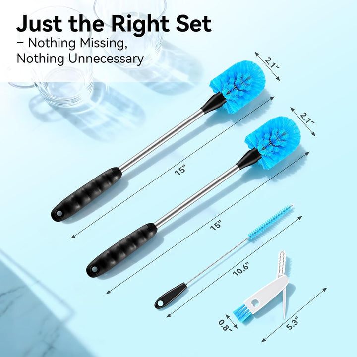 SLUXKE Long Handle Bottle Brush Set with Straw Cleaner Brush and 3 in 1 Cup Lid Cleaning Brush, Wate