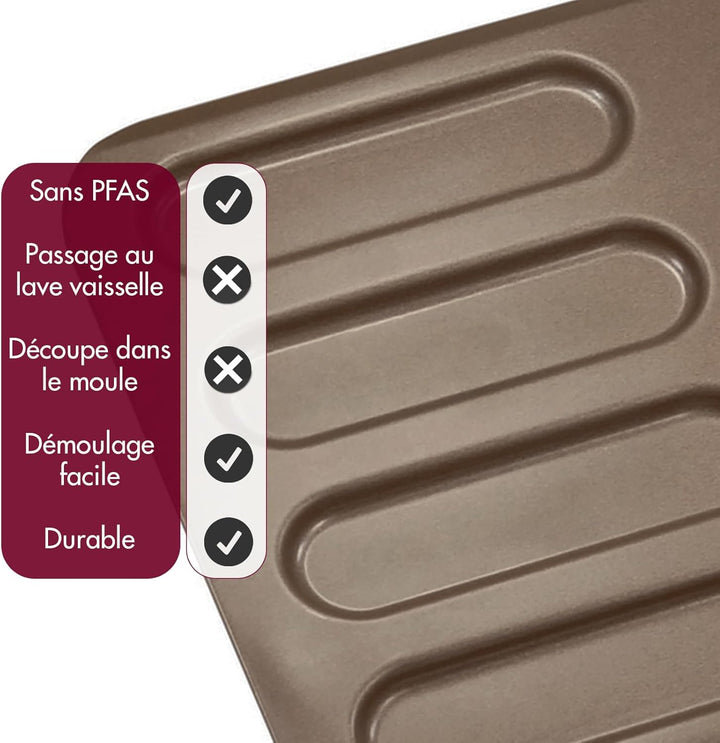 GOBEL - Platte für 8 Eclairs - Antihaftbeschichtung - 315 x 228 mm - Hergestellt in Frankreich - Pro