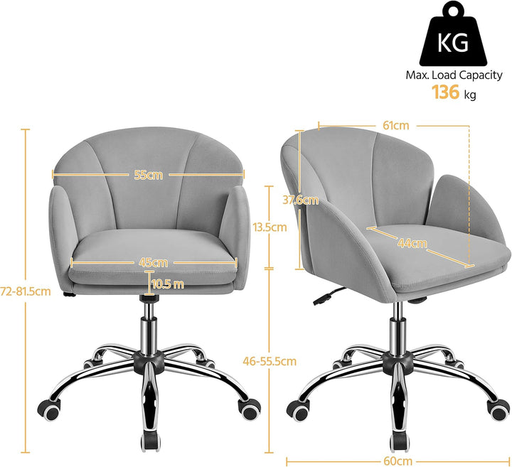 Yaheetech Bürostuhl aus Samt, Schreibtischstuhl Ergonomisch bis 136 kg Belastbar, Drehstuhl Höhenver