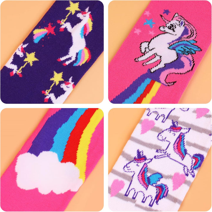 L&K-II 6er Pack Kinder Strumpfhose Mädchen Strumpfhose für Mädchen mit Einhorn Mustern und Farben in