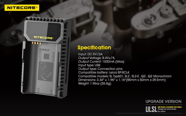 Nitecore ULSL USB-Ladegerät mit LCD-Display , Leica BP-SCL4, Leica BP-SCL4