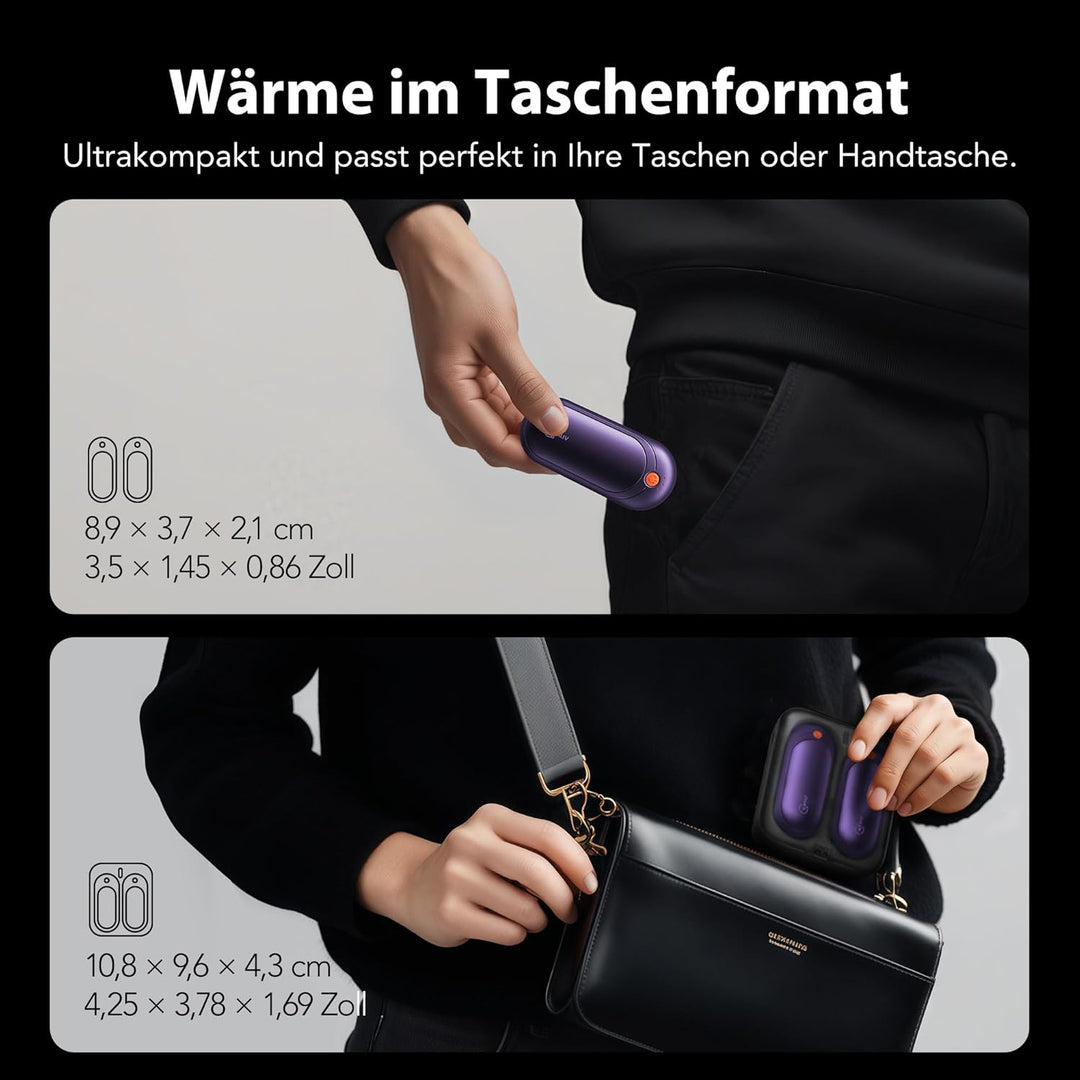 Handwärmer Elektrisch 2er Set, 2000mAh Taschenwärmer Wiederverwendbar Mit 10000mAh Ladebox, 5 Heizst