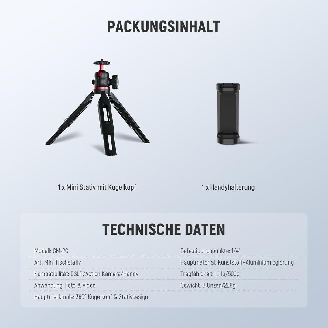 NEEWER Entry Level Version Mini Stativ für Kamera, 360° Kleiner tragbarer Tischhalter für DSLR Webca