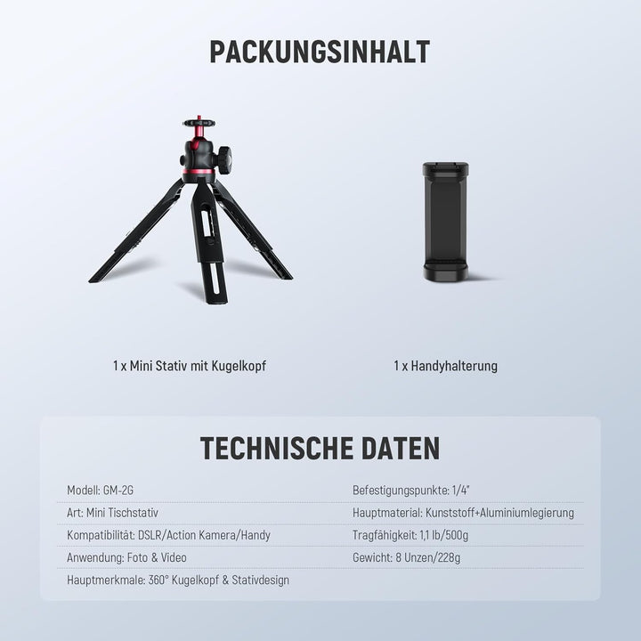NEEWER Entry Level Version Mini Stativ für Kamera, 360° Kleiner tragbarer Tischhalter für DSLR Webca