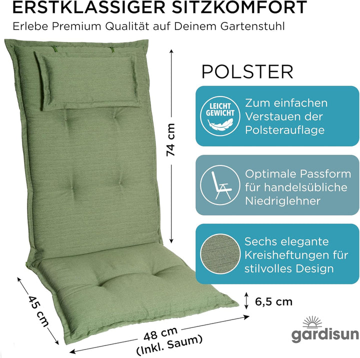 gardisun Gartenstuhlauflagen Hochlehner mit Kopfteil I Extra Dicke Sitzauflagen I Made in Europe I P
