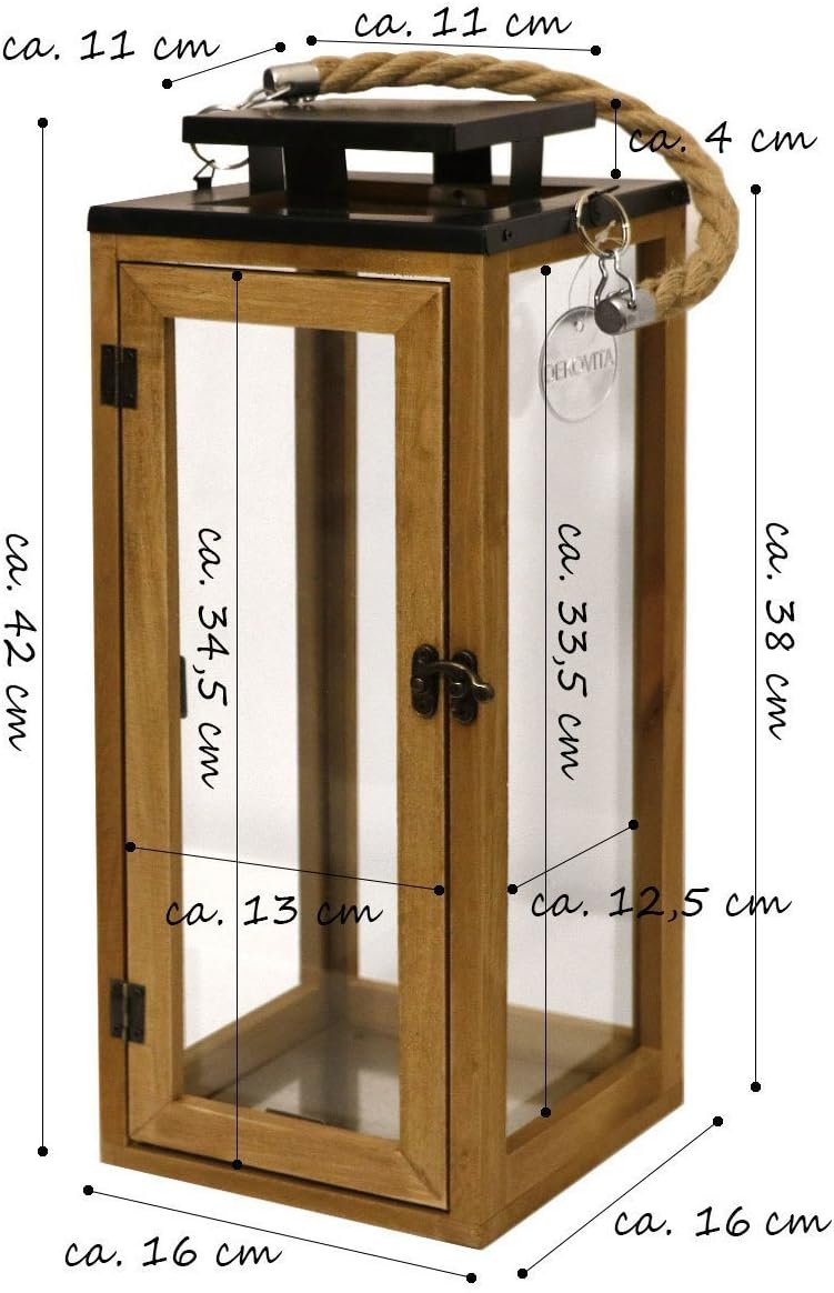 Dekovita 42cm Holz-Laterne - Gartenlaterne inkl. 23m LED Echtwachs-Kerze Blau Wachstropfen mit 5h-Ti