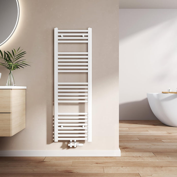 EMKE Badheizkörper Gerade 1200x400 mm - Handtuchheizkörper mit Mittelanschluss, Effizienter Handtuch