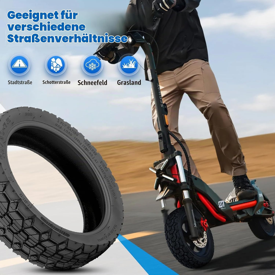 70/60-7.5 E Scooter Reifen Tubeless für 11 Zoll Räder - Offroad &amp; Geländetauglich - Ersatz-Vakuumrei