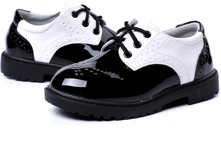 PPXID Jungen Schnürhalbschuhe wasserdichte Lackschuhe Schule Oxfords Uniform Hochzeit Anzugschuhe 23
