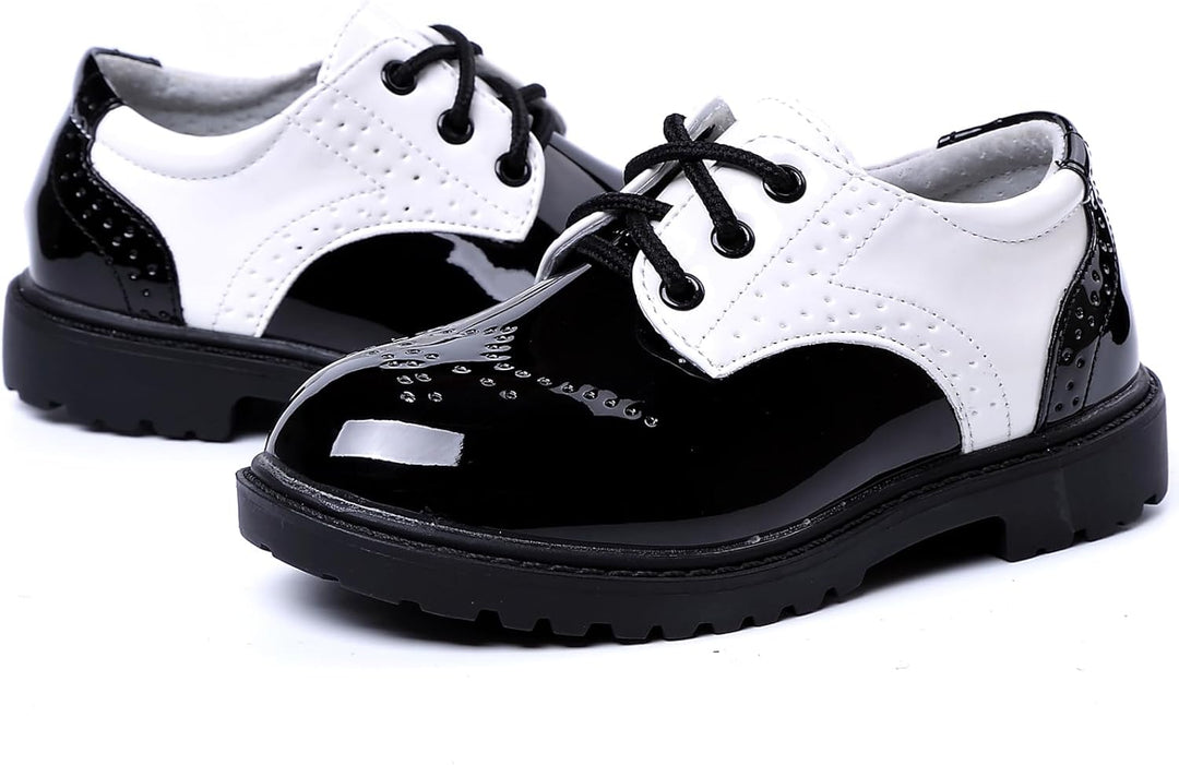 PPXID Jungen Schnürhalbschuhe wasserdichte Lackschuhe Schule Oxfords Uniform Hochzeit Anzugschuhe 24