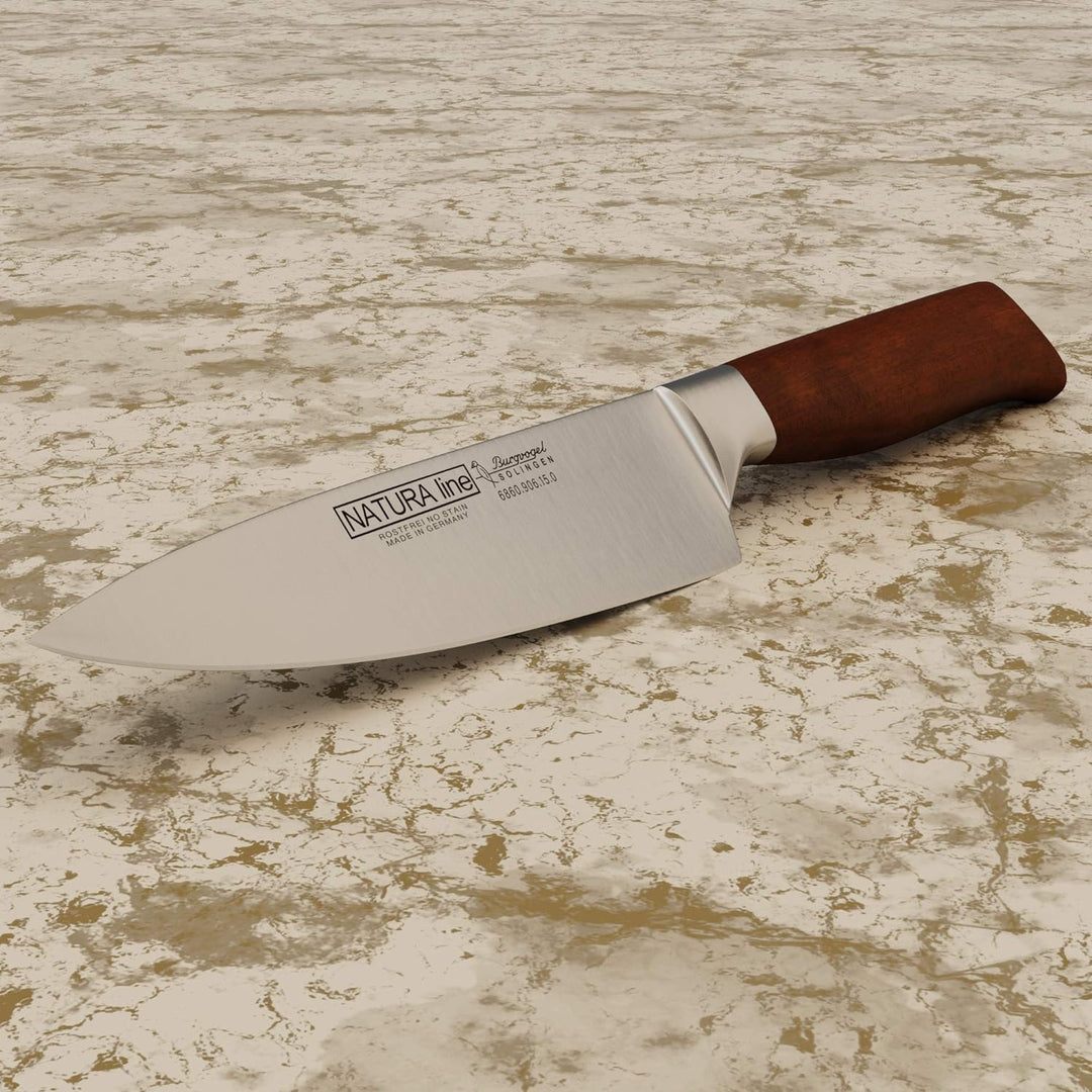 Burgvogel Solingen Natura Line, Kochmesser Holzgriff, rot satiniert, geschmiedet, 15 cm, sehr scharf