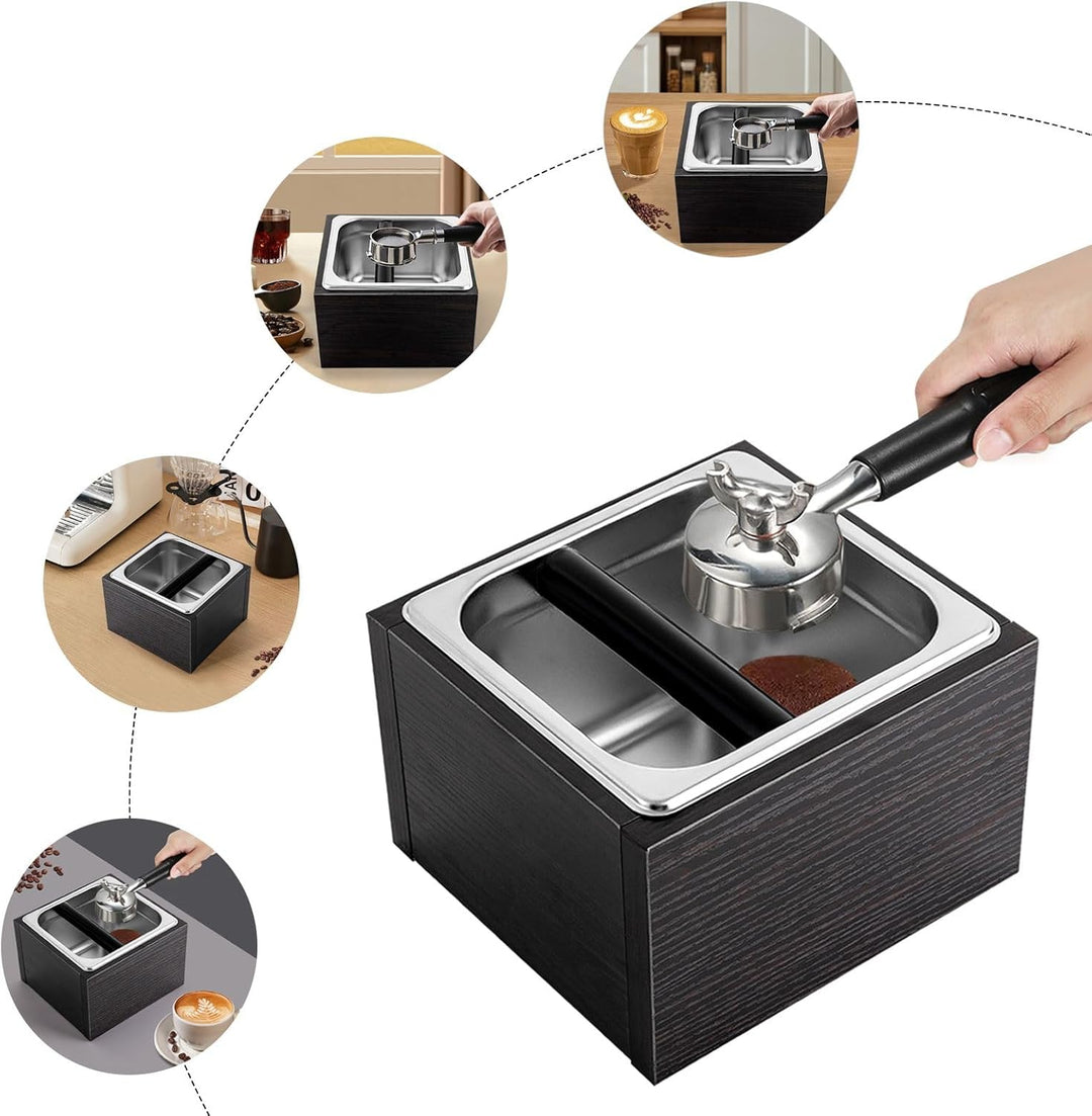 Abklopfbehälter Abschlagbehälter Abnehmbarer Espresso-Klopfbox, Edelstahl Kaffeesatz Pucks Klopfbox