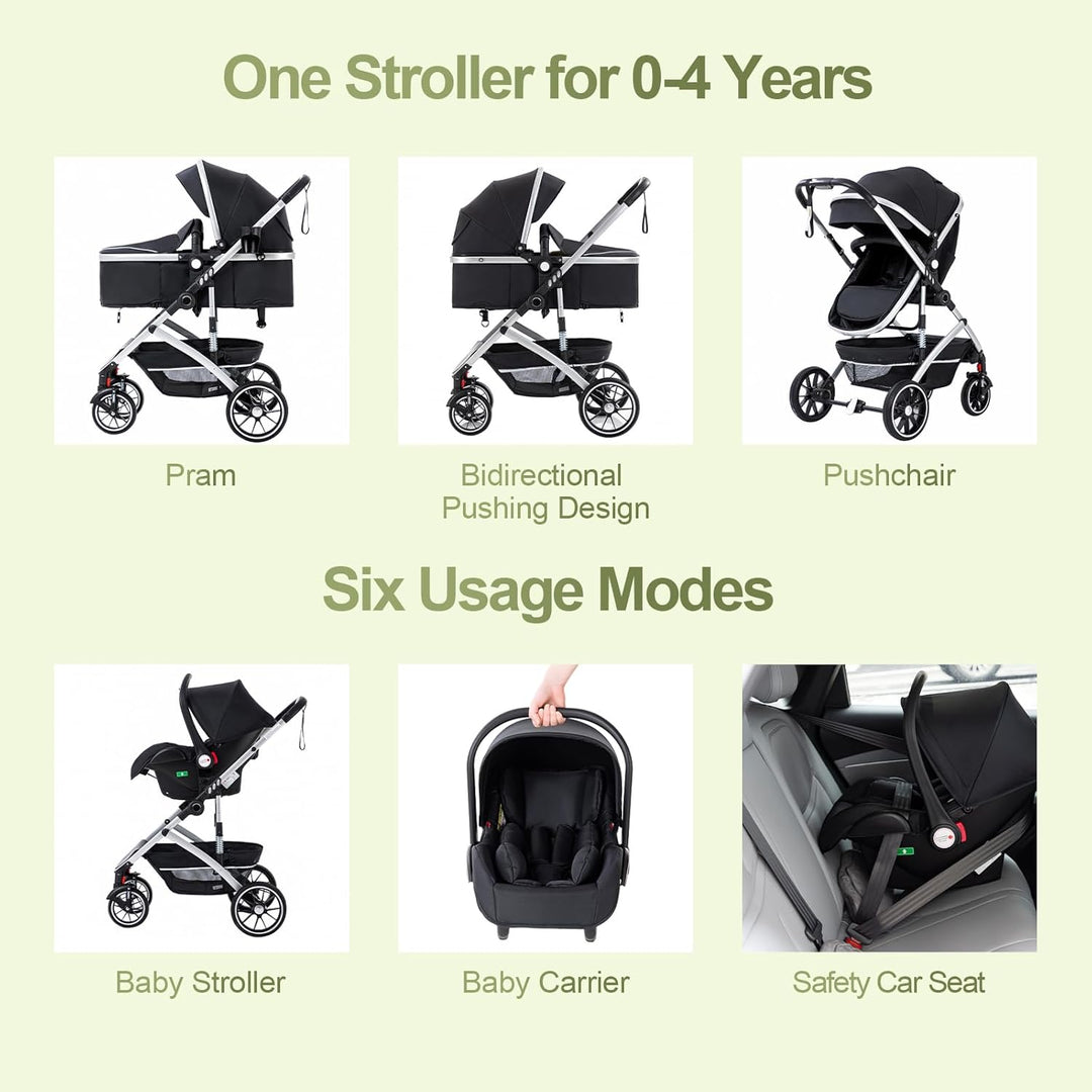 Gcarebb 3 in 1 Kinderwagen, Buggy Mit Auto Babyschale, Mit Einem Klick Zusammenklappbarer Tragbarer