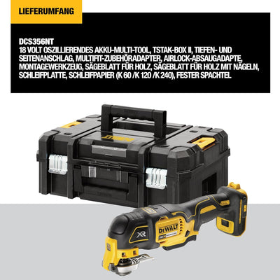 Dewalt 18V oszillierendes Akku-Multi-Tool DCS356NT (bürstenlos, 29-tlg. Zubehör für Schleif- und Säg