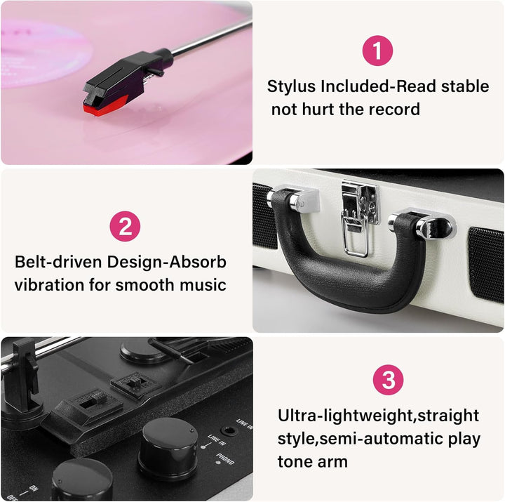 Plattenspieler,Mersoco Vinyl-Bluetooth-Plattenspieler, tragbarer Schallplattenspieler mit integriert