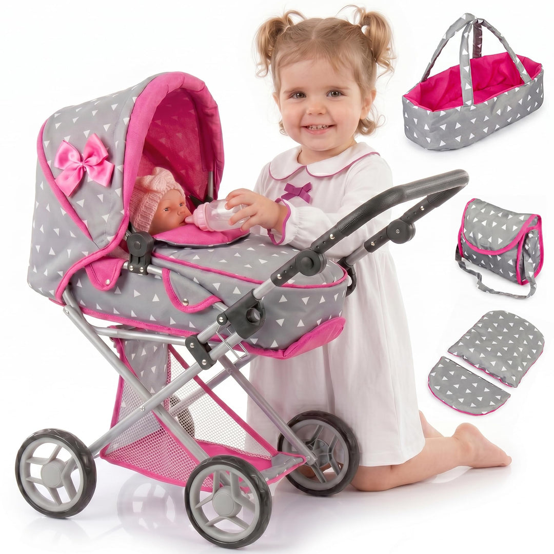 Kinderplay Puppenwagen ab 1 2 3 Jahre Kinderwagen Spielzeug - 3 in 1, Puppenwagen mit Herausnehmbare