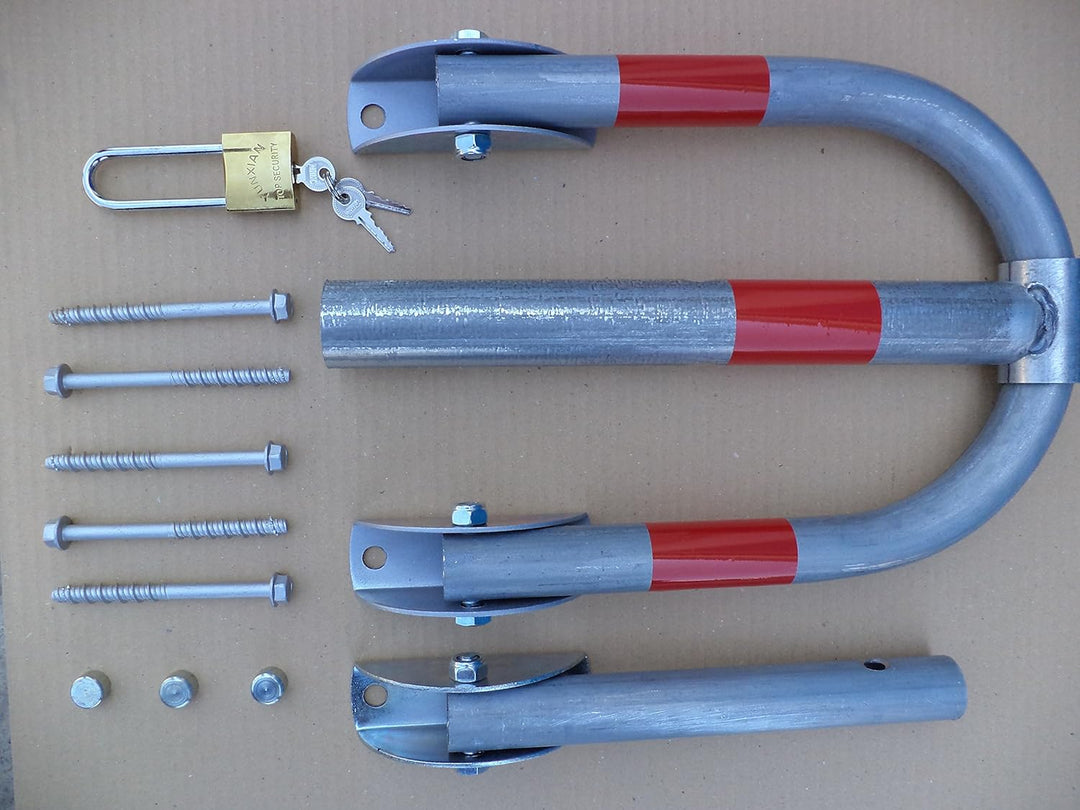 SNS SAFETY LTD Parkplatzsperre Klappbar, aus verzinktem Stahlrohr 32 mm, mit 3 Beinen, Vorhängeschlo